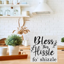 Hiagkmet Bless This Hizzle for Shizzle Wooden Sign Desk Decor,Inspirational Wood Block Sign Desk Decorations for Farmhouse Home Dining Room Living Room Table Decor