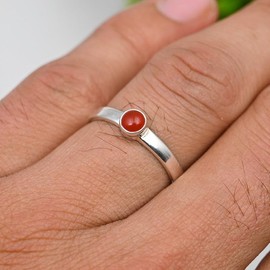 JEWELSTREZORO Cabochon-Karneol Edelstein Band Ring 925 Sterling Silber Ring Männer & Frauen Band Ring Alle Größen Band Ring Handgefertigt TSR106J_52 (16.6)