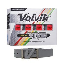 Volvik New Vivid 3-Piece Premium Matte Finish Golf Balls 1 Dozen (Pink Color 12 Balls) Bundle with Volvik 100% Genuine Italian Real Solid Leather Belt (Grey)