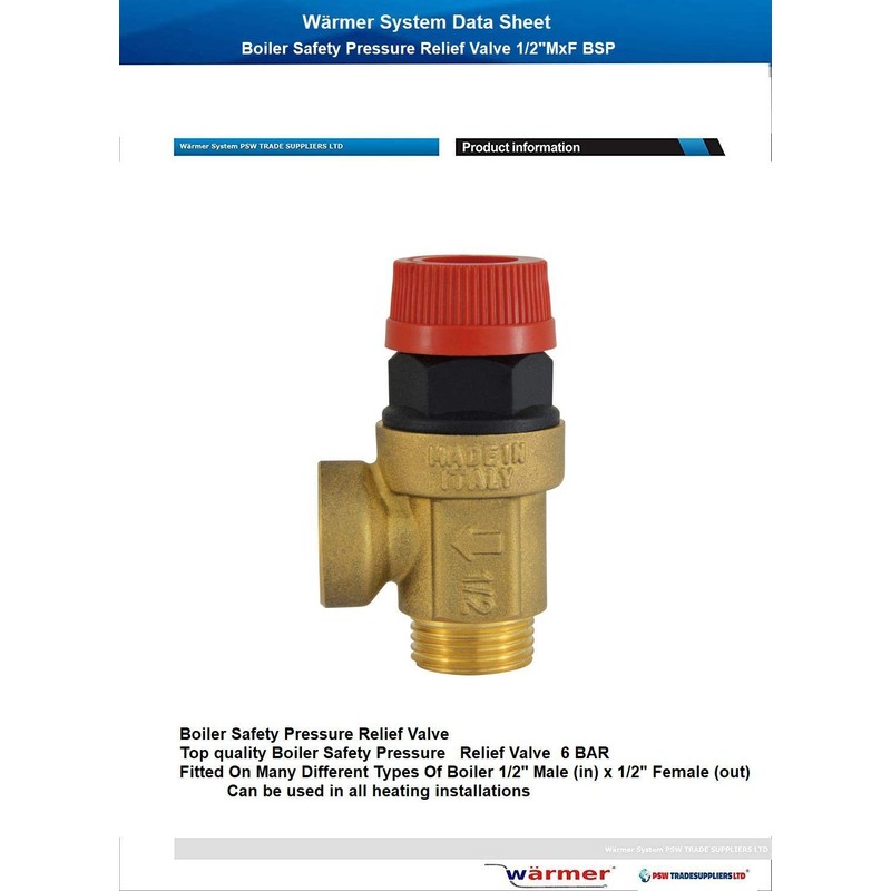 Wärmer System Boiler Safety Pressure Relief Valve 1/2" MxF 6