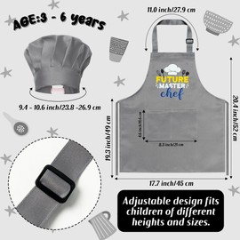 R HORSE Kid Apron and Chef Hat Set 2Pcs Adjustable Children Gray Kitchen Apron, Dress up Role Play Chef Toy Cooking Baking Painting and Training Kits Kid Funny Cooking Birthday Gift for Kids