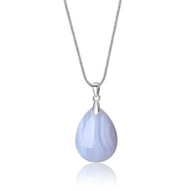 COAI Women's Lucky Necklace with Tears of Angels Pendant Made of Gemstones, Blue Lace Agate, Chalcedony