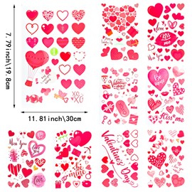 9 Sheet Valentine's Day Window Clings Romantic Love Heart Red Lips Design Valentine Decorations Heart Shaped Reusable Window Stickers for The Home, Bathroom, Office Holiday Party Supplies