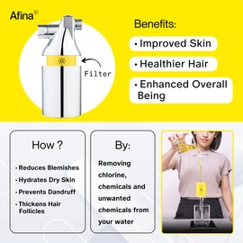 Afina Shower Filter | Works with Handheld & Fixed Showerhead | Hard Water Filter for Shower Head, Reduces Hairfall, Dandruff & Dry Skin | Showerhead Filter | Shower Filter Head for Hard Water (Chrome)