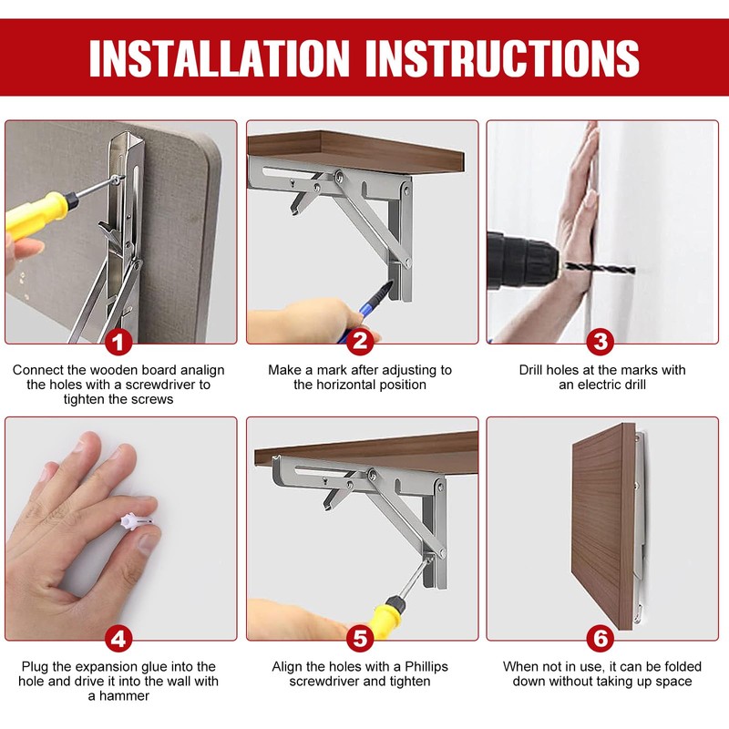 Pack of 2 Folding Heavy Duty Wall Brackets 200 mm