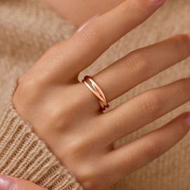 AIBELOPY 18K Gold Plated Interlocking Fidget Anxiety Ring 925 Sterling Silver Stackble Rings for Women Spinner Ring Minimalist Trendy Triple Knuckle Rings Jewelry (Rose Gold, 8)