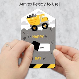 Big Dot of Happiness Dig It - Construction Party Zone - Dump Truck Cards for Kids - Happy Valentine’s Day Pull Tabs - Set of 12