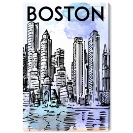 The Oliver Gal Artist Co. Cities and Skylines Wall Art Canvas Prints 'Boston Sketch Color' Home Décor, 10" x 15", Purple, Black
