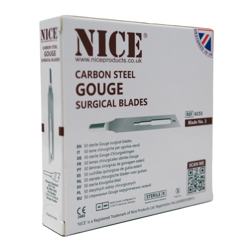 50 x NICE No.3 Gouge Sterile Carbon Steel Blades GCS3