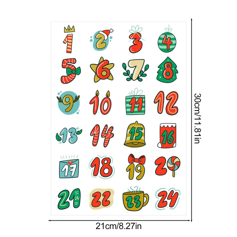 Christmas Advent Stickers, 1-24 Christmas Card Envelope Stickers, Sealing Stickers