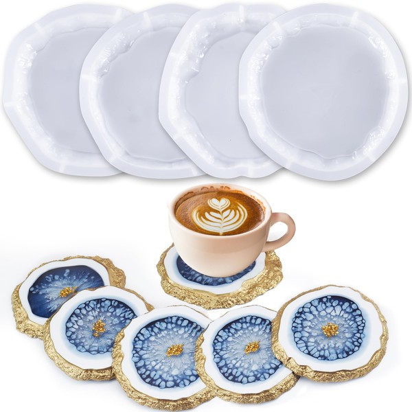 4 pcs Resin Coaster Molds,Silicone Coaster Molds for Epoxy Resin,Irregular