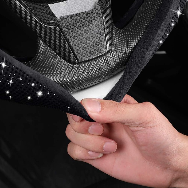 Linyongc Sparkling Crystal Car Steering Wheel Cover, 1Pc, Universal Fit,
