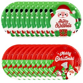 Christmas Paper Plates, Pack of 20 Christmas Paper Plates, 9 Inch Round Paper Plates, Christmas Tree, Santa Claus, Snowman, Disposable Paper Plates, Party Tableware for Christmas Decorations (Style-B)