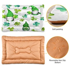 YETTASBIN St. Patrick's Day Gnome Crate Pet Bed, Portable Washable Dog Cat Mat, Soft Comfortable Pet Mattress with Non-Slip Bottom for Dogs Cats Sleeping, 36 x 24 Inch