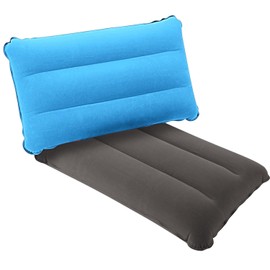 SUTAFOR Inflatable Pillow, Set of 2, Ultralight Camping Pillow, Travel Pillow, Flocking Beach Cushion for Outdoor, Hiking, 44 x 28 cm, Azure Blue + Grey
