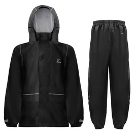 Zorax Black (13-14 Years) Waterproof Rain Suit Boys Girls Light weight Jacket and Trouser Unisex Windproof Raincoat and Pants Hooded Suit,Carry Bag