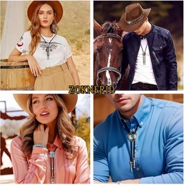 Corbata Vaquera 4PK, Corbatin Vaquero Hombre, Collar Vaquero Mujer Accesorios Vaqueros Ajustable, Hecha a Mano Hombre Corbatas Tipo Bolo, Estilo Clásico Occidental Calavera Buey para Disfraz Halloween