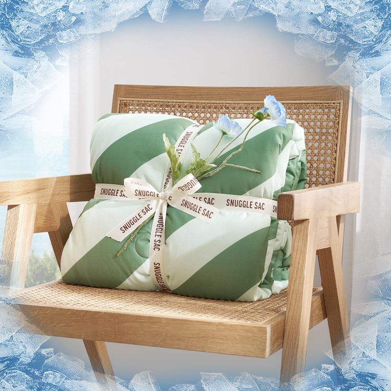 Snuggle Sac Mediterranean Stripe Cooling Comforter Queen Size Set, Q-Max