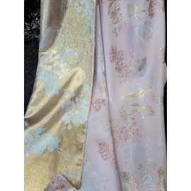 Divastyletextiles Aqua Blue Floral Gold Metallic Brocade Pink Fabric By The Yard For Dress Upholst