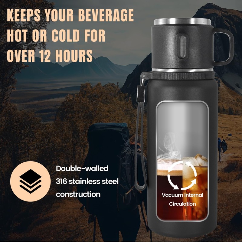 Icesip Stainless Steel Insulated Bottle, 27oz with cup Vacuum Insulated