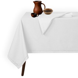 Native Fab Tablecloth 52x70 Inches - 100% Cotton, Durable, Wrinkle-Free, Machine Washable Table Cover for Dining Room, Banquets, Parties, Holiday, Events - Elegant, Easy Care, Home Décor - White