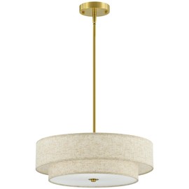 VONLUCE Modern Chandeliers, 18" Drum Chandeliers with 2-Layer Fabric Shade, 4-Light Pendant Light Fixture with E26 Base, Light Fixture for Dining Room Bedroom Living Room, Linen Shade & Nickel Finish