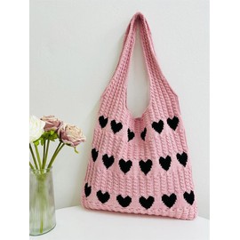 Cute Heart Pattern Crochet Summer Tote Bag for Women, Summer 2025 Large Everything Tote Bag, Large Beach Bags, Trendy High Quality Everyday Shoulder Bag for Daily, Gifts for Her:_Yellow_Please Refer To The Pictures for Dimensions
