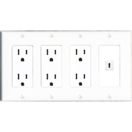 RiteAV USBC Wall Plate 4 Gang with 3 x 15A Duplex Power Outlets