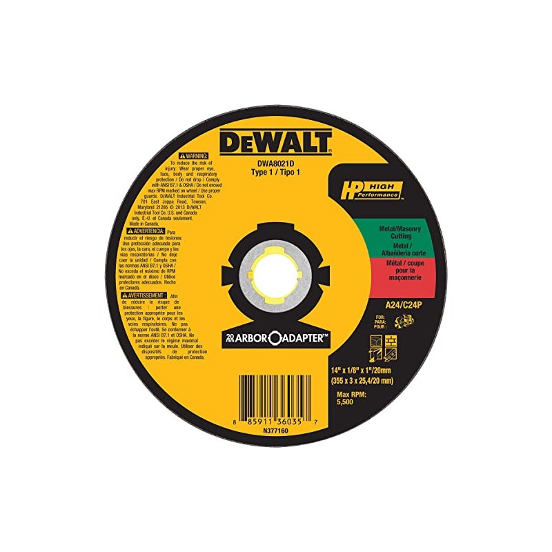 DEWALT DWA8021D 14x1/8x1IN / 20mm MTLl/CONC HS WHL