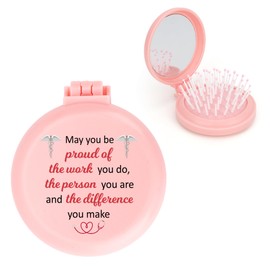 MystiCharm Nurses Week Appreciation Gifts for Women Christmas Stocking Fillers Thank You Valentines Birthday Easter Halloween Graduation Gift Travel Folding Hair Brush with Mirror for Nurse Vet Dental