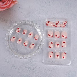 Pufandor 24Pcs Valentine’s Day Press on Nails Short Square Fake Nails with Sweet Red Heart Design False Nails Glossy Full Cover Artificial Stick on Nails