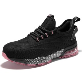 SPIEZ Safety Shoes Women's Lightweight Non-Slip Work Shoes for Women Safety Shoes with Cushioning for Work and Everyday Use Black/Pink EU 35-41, Black-pink