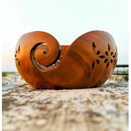 Handmade Wooden Yarn Bowl Holder Rosewood Storage Wood For Knitting & Crochet Storage