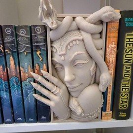 Generic Medusa Bookends,Greek Gorgon Serpent Monster Decorative Book Ends Heavy Book Stopper for Home Office Desk,Vintage BookShelf Decor (grey), Gray