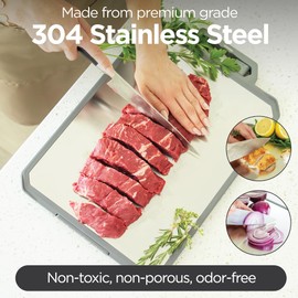 Stainless Steel Cutting Board with Ceramic Sharpener & Grater, XLarge 17"x12" Double-Sided Metal Cutting Board, Non-Toxic Plastic Board, 304 Stainless Steel & Food Grade PP, Easy to Clean.
