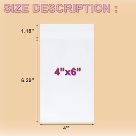 Aegero Clear Self Sealing Cellophane Bags, 200 Pcs 4x6 Inches Cookie Bags Resealable Cellophane Bag for Gift Wrapping,Packaging Cookies,Candies,Dessert,Bakery,Party Favors