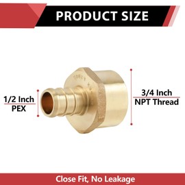 (Pack of 50) EFIELD Barb Crimp Pex 1/2" x 3/4" Female NPT Thread Adapter Brass Fittings, ASTM F1807,(PEX1807037-50PCS)