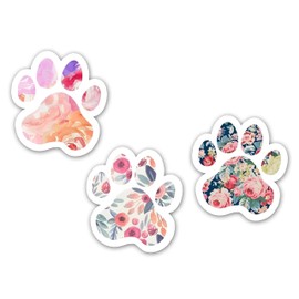 3-Pack Floral Paw Print Cute Vinyl Sticker - 3 Inches Dog House Decor, Dog paw Stickers for Cars Bumper Trucks Window Boat Cups Waterbottle Vehicles