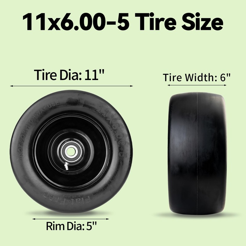 11x6.00-5 Flat Free Tire,with 3/4" or 5/8" and 1/2" Bearings,