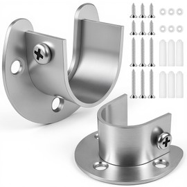 FIRJOY 2Pcs Heavy Duty Stainless Steel Closet Rod Bracket Holder (Silver, 1.0")