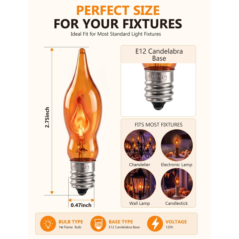 12PK Flickering Flame Light bulbs, Halloween Light Bulbs for Chandeliers