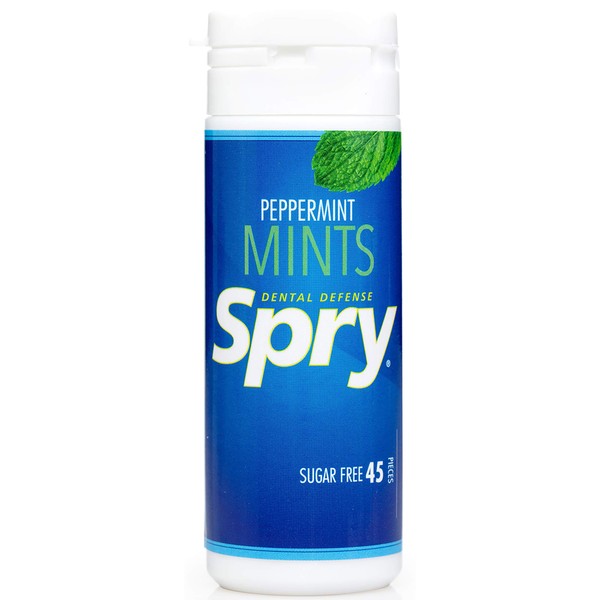Spry Xylitol Sugar Free Mints, 45 Count Tube, Peppermint (Pack of 36)
