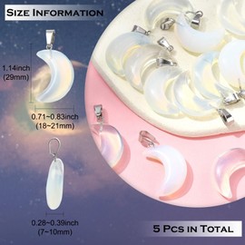 Ipotkitt 5 Pcs Opalite Moon Charms Healing Stone Crescent Moon Shape Chakra Celestial Dangle Charms for DIY Necklace Jewelry Making Assorted
