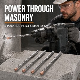 SDS Plus Chisel Set for Rotary Hammer Drill, Masonry Removal Bits for Concrete, Brick, Tile & Stone