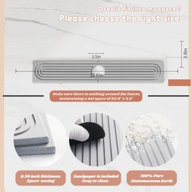 23.8" Stone Faucet Mat for Kitchen Sink Splash Guard & Draining Mat - 2025 Upgraded Diatomite Fast-Drying Stone, Super Absorbent, Countertop Protector for Kitchen,Bathroom