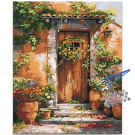 JUJUHOOD Flower Door Paint by Numbers Kit for Adults,Landscape Adult Paint by Number Kits,DIY Acrylic Paint by Number on Canvas for Home Wall Decor 16X20 Inch