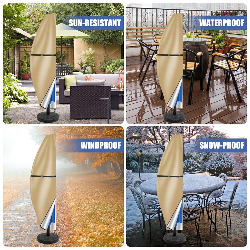 Teynewer Parasol Cover Waterproof, Cantilever/Straight Parasol Protective Covers with Telescopic