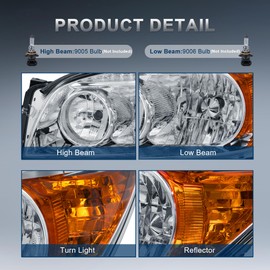 KUIPERAUTO Headlights Assembly Compatible with 2006-2009 Toyota RAV4 4-Door Halogen Only Chrome Housing Clear Lens Amber Reflector Front Lamps Driver and Passenger Side (Set of 2)#8113042331