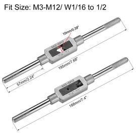 uxcell Adjustable Tap Wrench Handle, for Metric M3-M12 W1/16-1/2 Taps, Tap Reamer Tapping Wrench Tool, Medium Carbon Steel Handle with Nickel Plated