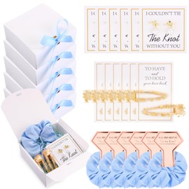 FineCheer 24 Pcs Bridesmaid Proposal Gifts Bridesmaids Pearl Earrings Scrunchies Hair Clips Barrette Bride Women Girls Gift for Wedding Party Favors (Blue)